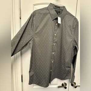 NEW! Banana Republic Gray Micro-Print Wrinkle Resistant Button-Down Shirt